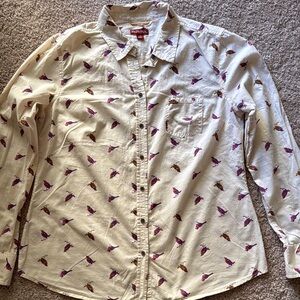Merona Off-White Shirt with Purple Bird Design
